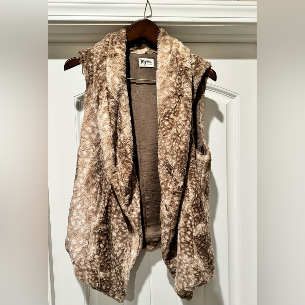 SHOW ME YOUR MUMU Fausta Fur Animal Print Faux Fur Vest sz XL